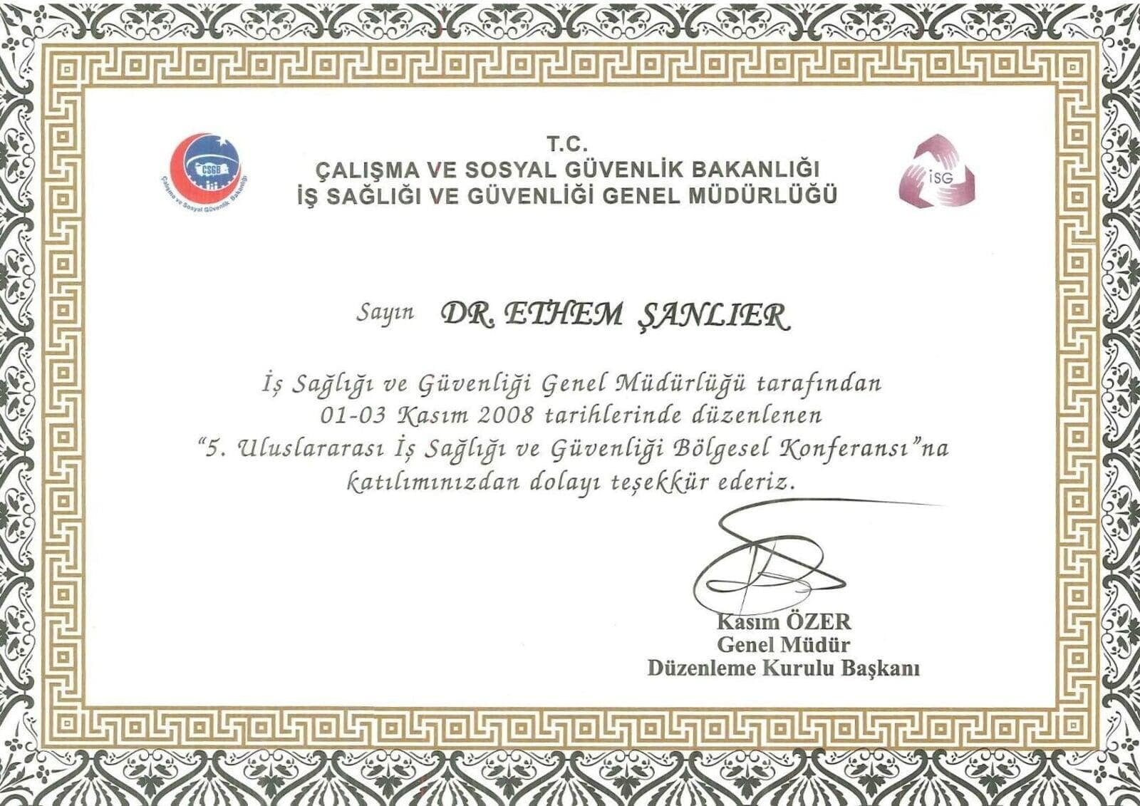 İSGGM Katılım Belgesi