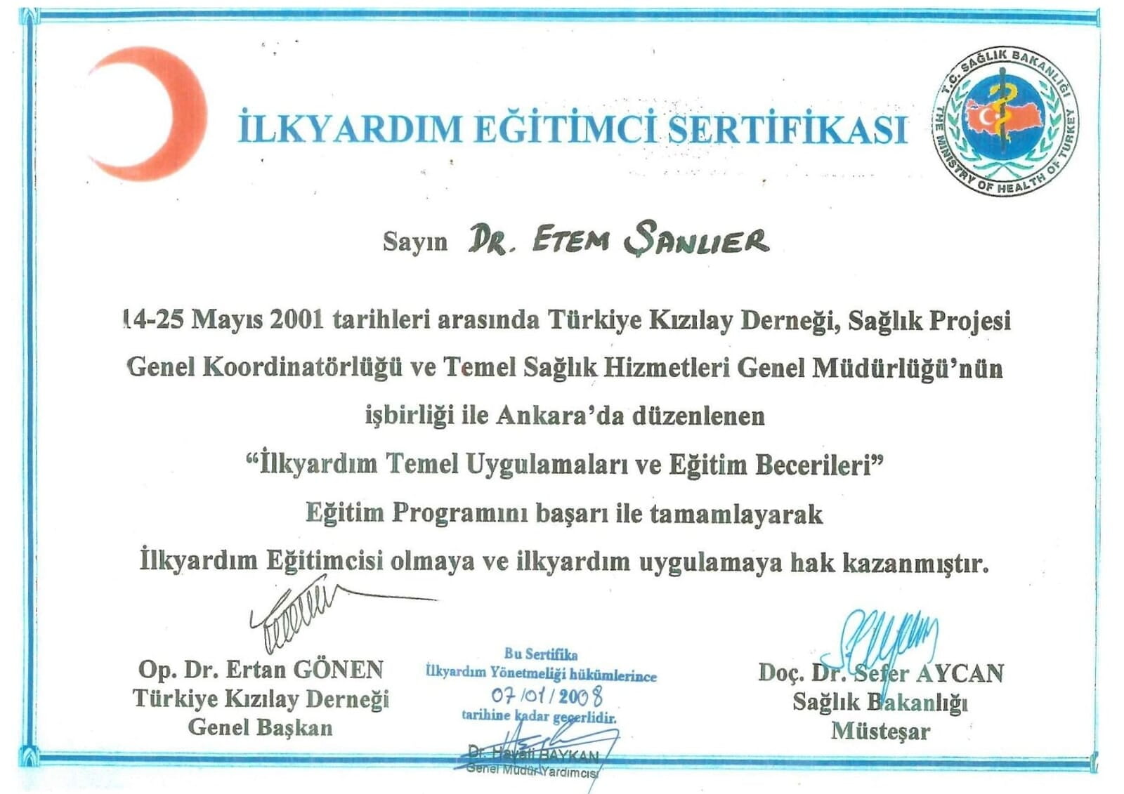 İlkyardım Eğitimci Sertifikası