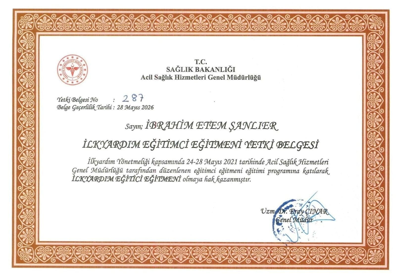 Ilkyardim Egitici Egitimi Yetki Belgesi