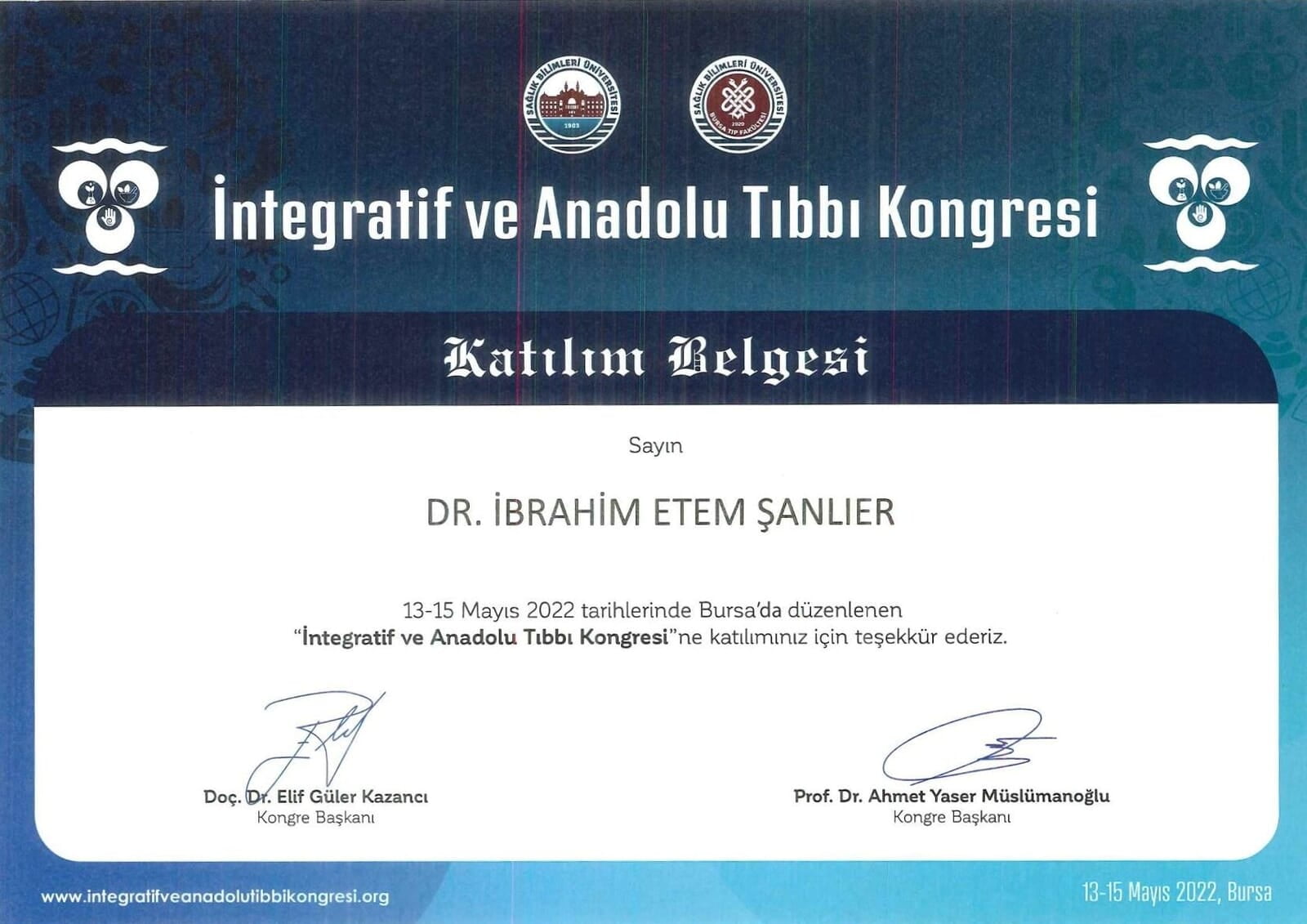 İntegratif ve Anadolu Tıbbı Atölye Katılım Belgesi