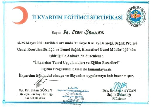 İlkyardım Eğitimci Sertifikası