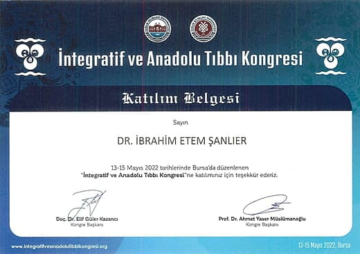 İntegratif ve Anadolu Tıbbı Atölye Katılım Belgesi