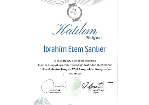 Master Tung Akupunktur Derneği I. Ulusal  Master Tung TCM Akupunktur Kongresi Katılım Belgesi