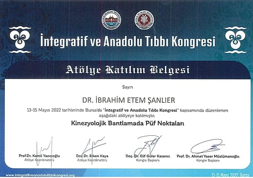 İntegratif ve Anadolu Tıbbı Atölye Katılım Belgesi