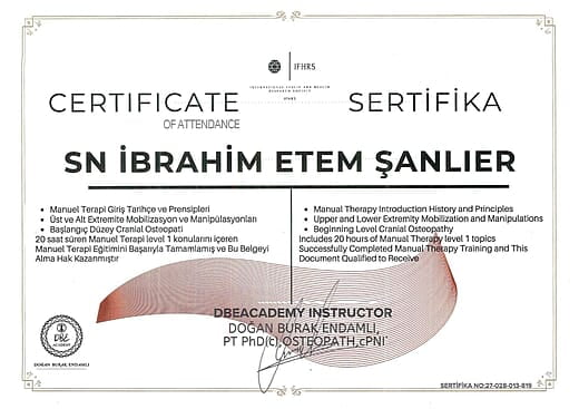 Manuel Terapi Eğitim Başarı Belgesi