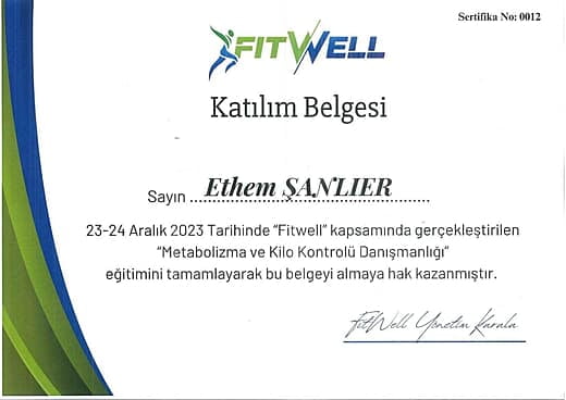 Fitwell Eğitim Katılım Belgesi