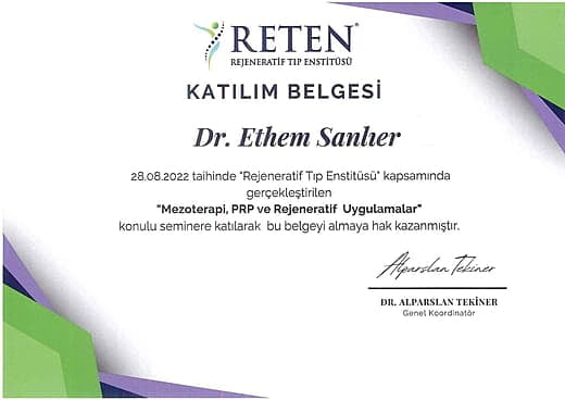 Rejeneratif Tıp Enstitüsü Katılım Belgesi