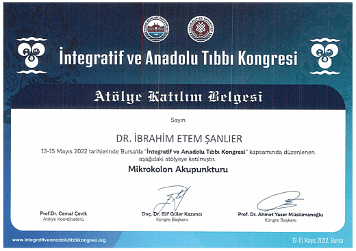 İntegratif ve Anadolu Tıbbı Atölye Katılım Belgesi