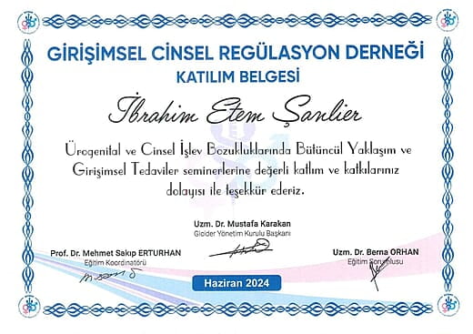 Girişimsel Cinsel Regülasyon Derneği Katılım Belgesi