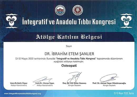 İntegratif ve Anadolu Tıbbı Atölye Katılım Belgesi