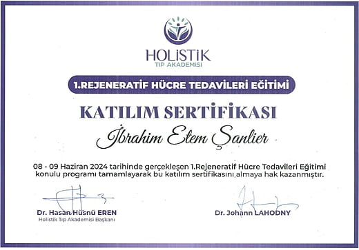 Holistik Tıp Akademisi Katılım Sertifikası