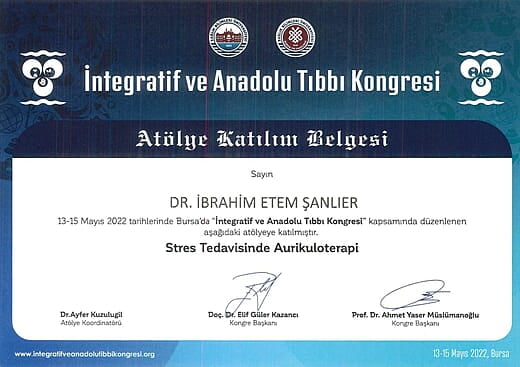 İntegratif ve Anadolu Tıbbı Atölye Katılım Belgesi