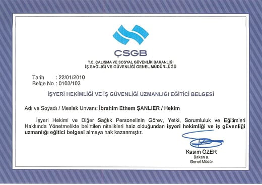 ÇSGB İSGGM Eğitimi Belgesi