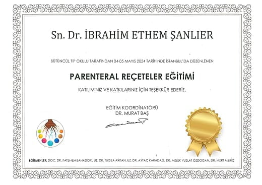 Bütüncül Tıp Okulu Eğitim Katılım Belgesi