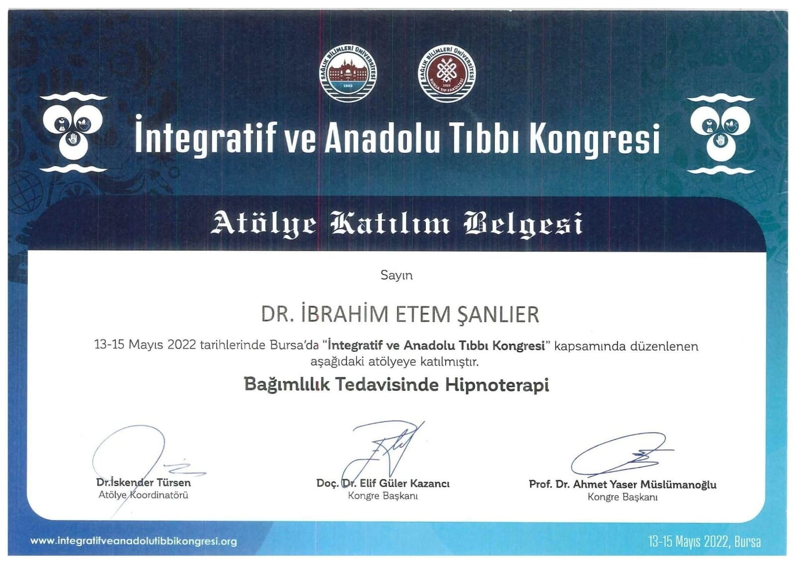 İntegratif ve Anadolu Tıbbi Atölye Katılım Belgesi