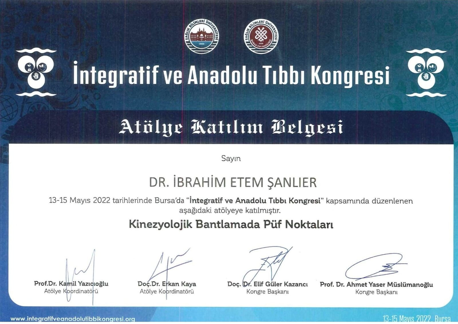 İntegratif ve Anadolu Tıbbı Atölye Katılım Belgesi