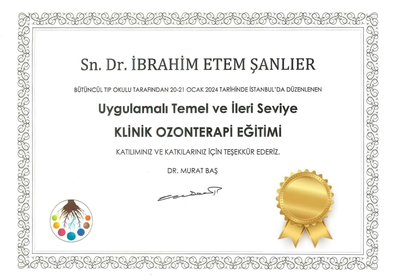 Bütüncül Tıp Okulu Eğitim Katılım Belgesi