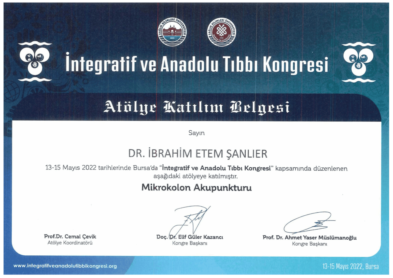 İntegratif ve Anadolu Tıbbı Atölye Katılım Belgesi