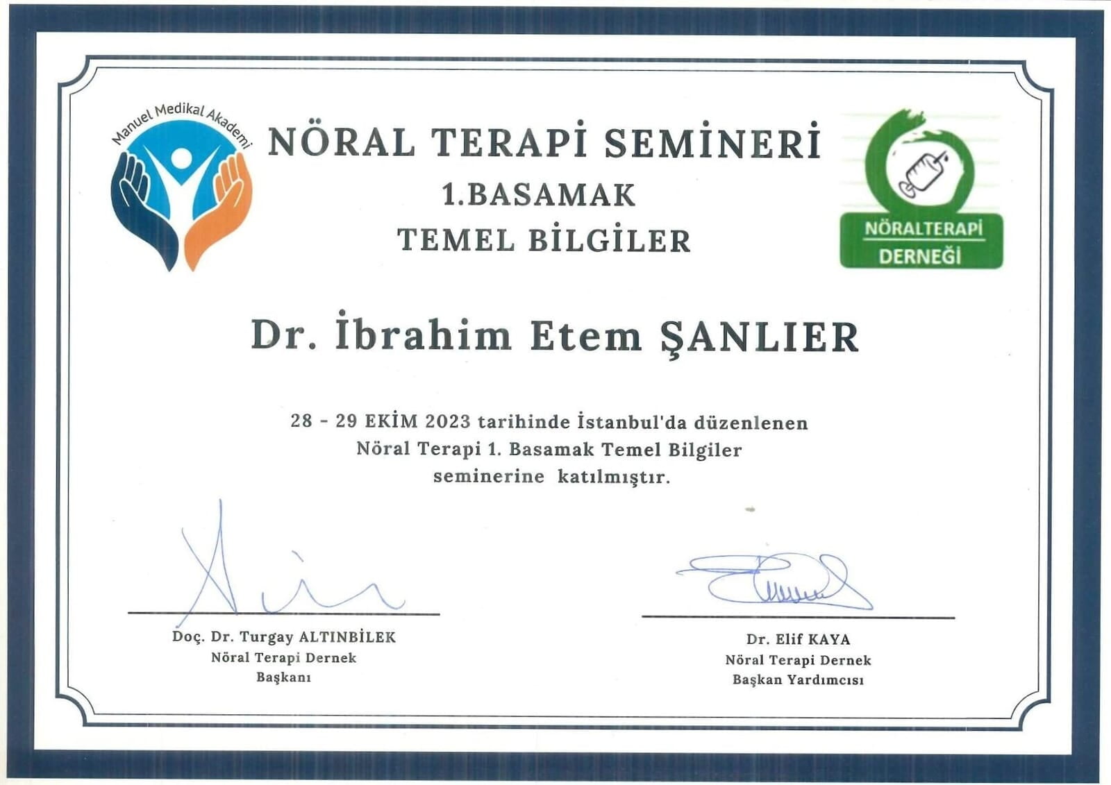 Nöralterapi Derneği  I. Basamak Temel Bilgiler Semineri