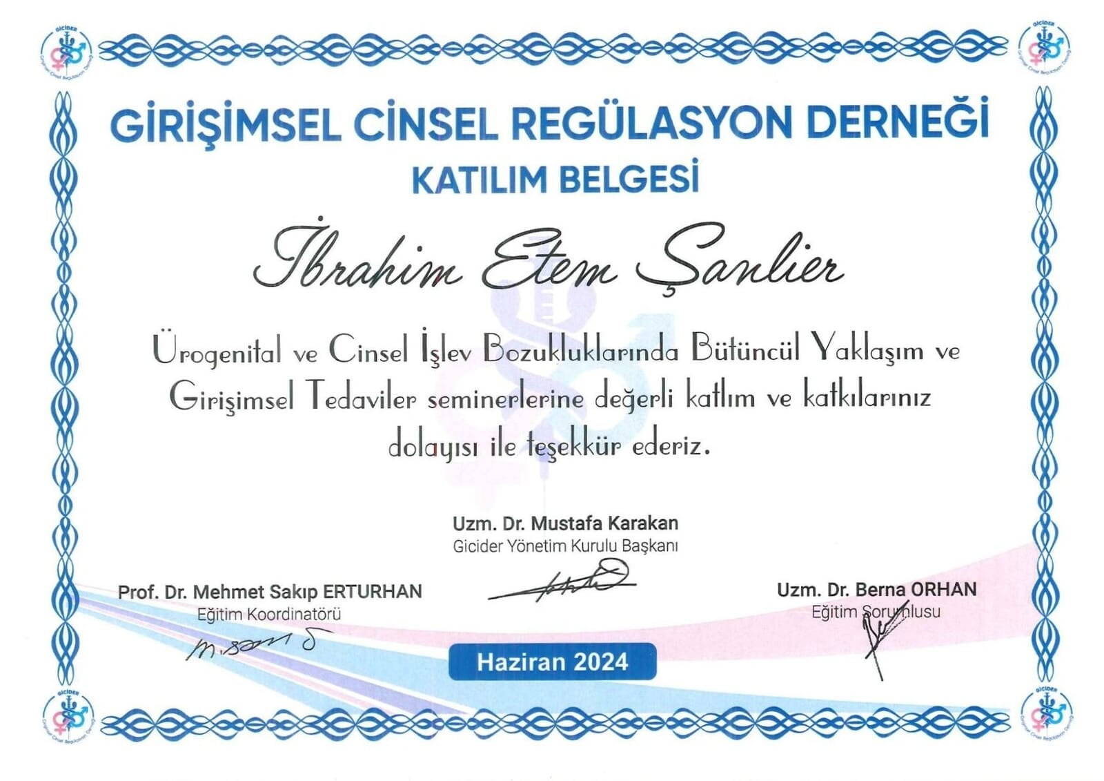 Girişimsel Cinsel Regülasyon Derneği Katılım Belgesi