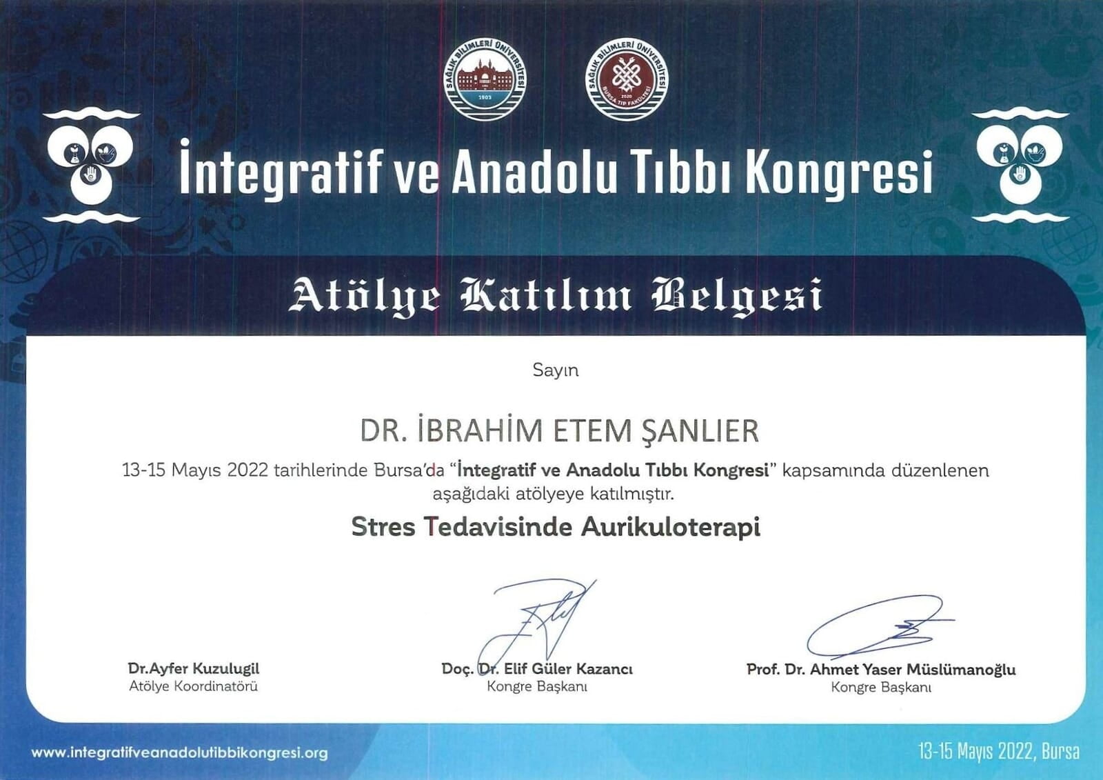İntegratif ve Anadolu Tıbbı Atölye Katılım Belgesi