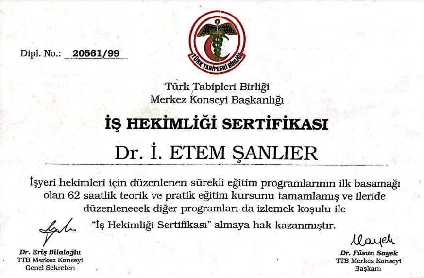 TTB İşyeri Hekimliği Sertifikası